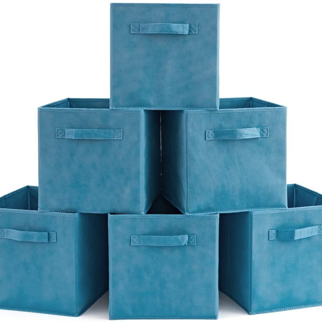 Pack of 6 Foldable Fabric Basket Bin,  Collapsible Storage Cube for Nursery, Office, Home Decor, Shelf Cabinet, Cube Organizers (Niagra Blue)