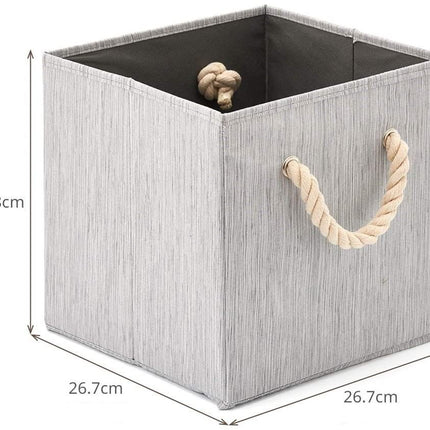 Pack of 4 Foldable Fabric Storage Cube Bins with Cotton Rope Handle and Collapsible Water Resistant Basket Box Organizer for Shelves (Grey)