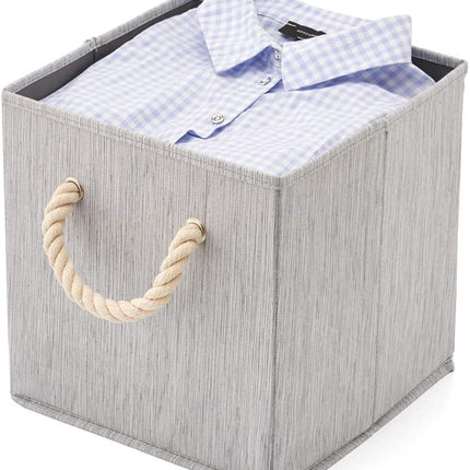 Pack of 4 Foldable Fabric Storage Cube Bins with Cotton Rope Handle and Collapsible Water Resistant Basket Box Organizer for Shelves (Grey)