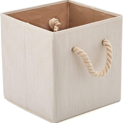 Pack of 4 Foldable Fabric Storage Cube Bins with Cotton Rope Handle and Collapsible Water Resistant Basket Box Organizer for Shelves (Beige)