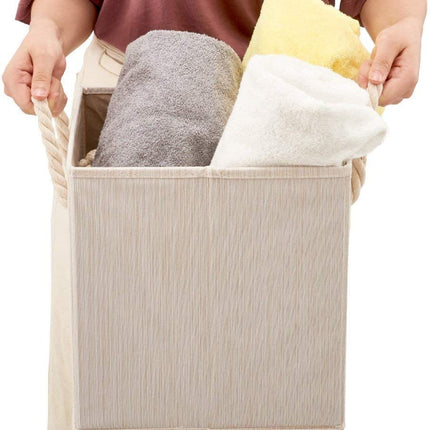 Pack of 4 Foldable Fabric Storage Cube Bins with Cotton Rope Handle and Collapsible Water Resistant Basket Box Organizer for Shelves (Beige)