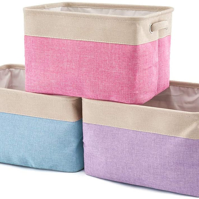 Pack of 3 Foldable Fabric Basket Bin,  Collapsible Storage Cube for Nursery, Office, Home Decor, Shelf Cabinet, Cube Organizers (Mixed Color)