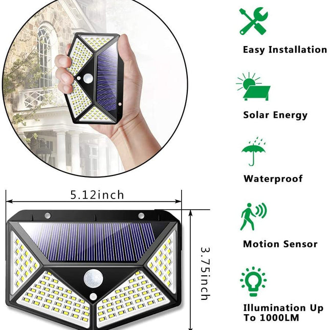 100 Waterproof LED Motion Sensor Solar Security Lights Outdoor (2pack)