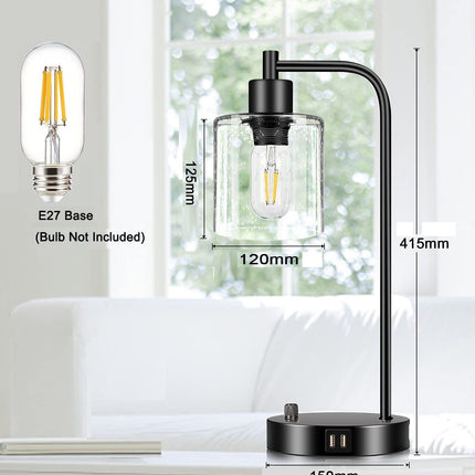 Industrial Table Lamp with 2 USB Port for Bedside Nightstand Desk and Living Room Office (Bulb not Included)