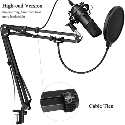 Microphone Radio Broadcasting Stand with 3/8"to 5/8" Screw Adapter and Windscreen Pop Filter