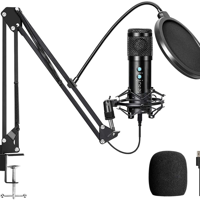USB Condenser Microphone Kit with Adjustable Scissor Arm Stand Shock Mount for Podcasting, Gaming, Studio and Home Recording