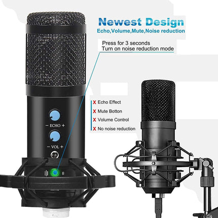 USB Condenser Microphone Kit with Adjustable Scissor Arm Stand Shock Mount for Podcasting, Gaming, Studio and Home Recording