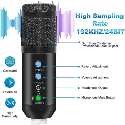 USB Condenser Microphone Kit with Adjustable Scissor Arm Stand Shock Mount for Podcasting, Gaming, Studio and Home Recording