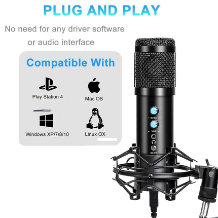 USB Condenser Microphone Kit with Adjustable Scissor Arm Stand Shock Mount for Podcasting, Gaming, Studio and Home Recording