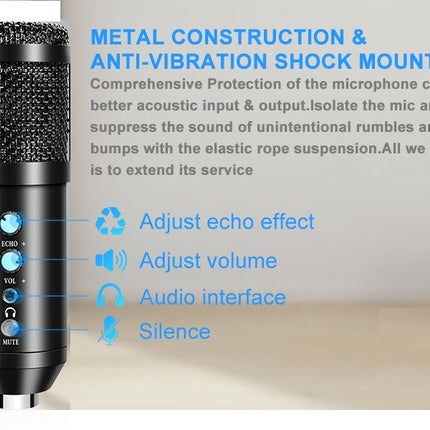 USB Condenser Microphone Kit with Adjustable Scissor Arm Stand Shock Mount for Podcasting, Gaming, Studio and Home Recording