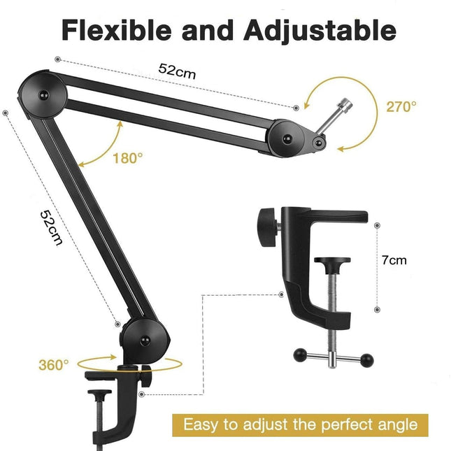 Heavy Duty Microphone Arm Microphone Stand Suspension Scissor Boom Stands with 6" Pop Filter and Cable Ties for Recording