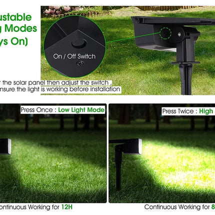 2 Pack 38 LEDs Solar Landscape Spotlights with 70&deg; Adjustable Panel and IP65 Waterproof (White)