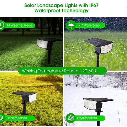 2 Pack 38 LEDs Solar Landscape Spotlights with 70&deg; Adjustable Panel and IP65 Waterproof (White)