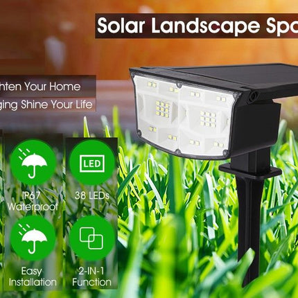 2 Pack 38 LEDs Solar Landscape Spotlights with 70&deg; Adjustable Panel and IP65 Waterproof (White)