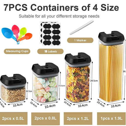 7 Pieces Airtight Food Storage and BPA Free Plastic with Easy Lock Black Lids Labels for Kitchen