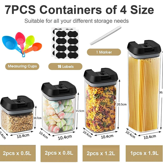7 Pieces Airtight Food Storage and BPA Free Plastic with Easy Lock Black Lids Labels for Kitchen