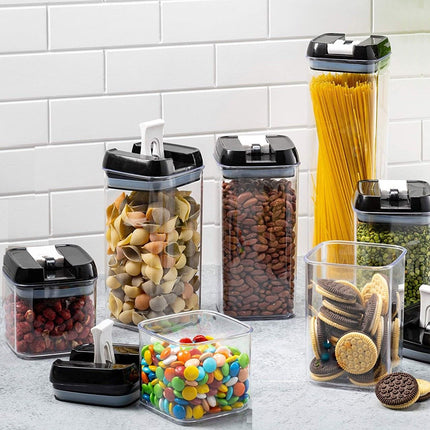 7 Pieces Airtight Food Storage and BPA Free Plastic with Easy Lock Black Lids Labels for Kitchen