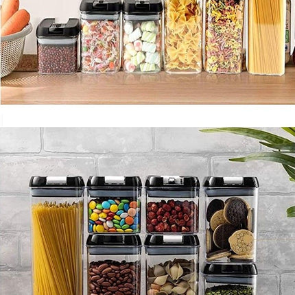 7 Pieces Airtight Food Storage and BPA Free Plastic with Easy Lock Black Lids Labels for Kitchen