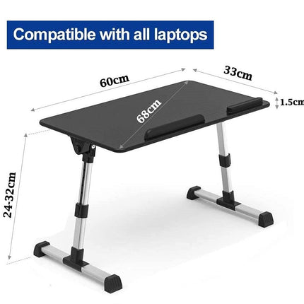 Large Size Folding and Adjustable Laptop Bed Tray Table for, Writing, Drawing and Working - 60 x 33 cm (Black)