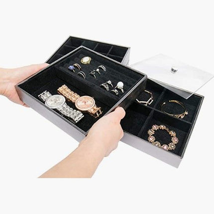 Stackable Jewelry Tray with Mirror Cover (Grey)