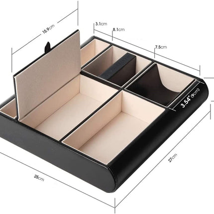 Valet Tray Leather Multi Catch Storage Box for Jewellery Accessories, Keys, Phone, Wallet, Coin, Jewellery (Black)