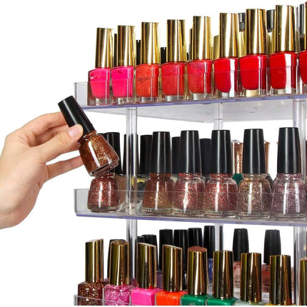 3 Tier 360 Rotating Display Rack Organizer Stand for Clear Nail Polish and Makeup Cosmetics with Acrylic Guard
