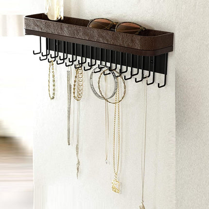 Wall Mount Hanging Jewelry Organizer with 25 Hooks(Brown)