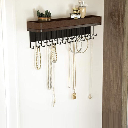 Wall Mount Hanging Jewelry Organizer with 25 Hooks(Brown)