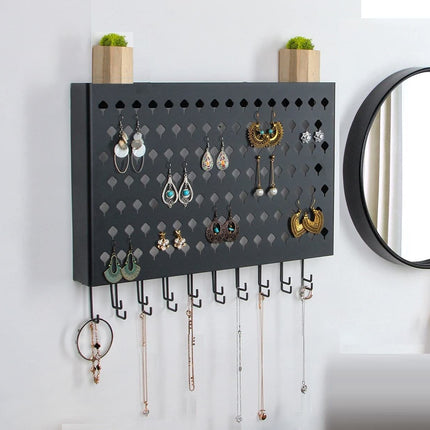 Wall Mount Earring Jewelry Hanger Organizer Holder with 109 Holes and 19 Hooks (Black)