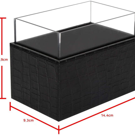 Leather Makeup Brush Cosmetic Organiser Storage Box with Pink Pearls and Acrylic Cover (Black)