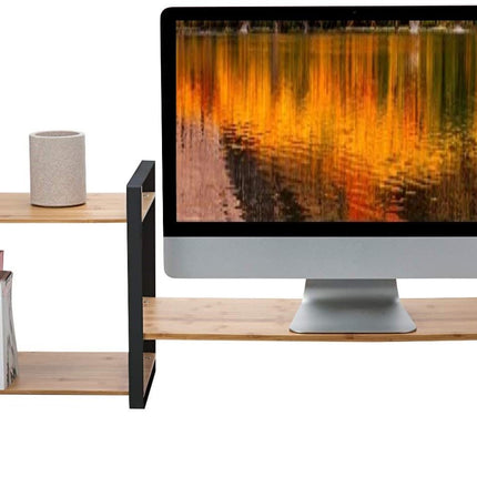 Bamboo Monitor Laptop Stand with 2 Tier Storage (Black)