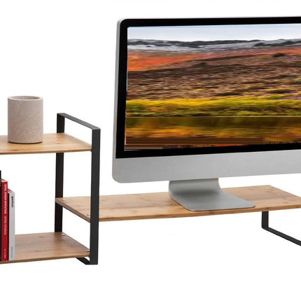 Bamboo Monitor Laptop Stand with 2 Tier Storage (Black)