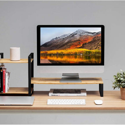 Bamboo Monitor Laptop Stand with 2 Tier Storage (Black)