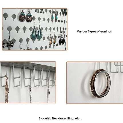 Wall Mount Earring Jewelry Hanger Organizer Holder with 109 Holes and 19 Hooks (White)