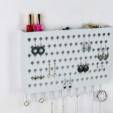 Wall Mount Earring Jewelry Hanger Organizer Holder with 109 Holes and 19 Hooks (White)