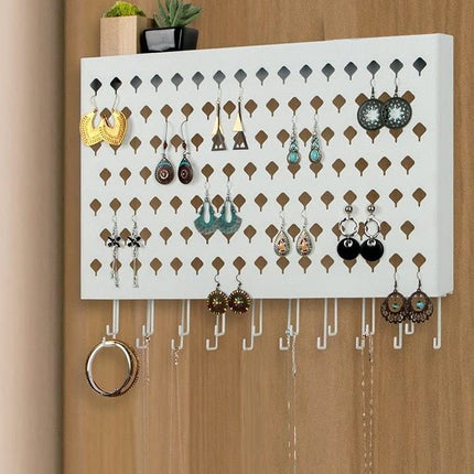 Wall Mount Earring Jewelry Hanger Organizer Holder with 109 Holes and 19 Hooks (White)