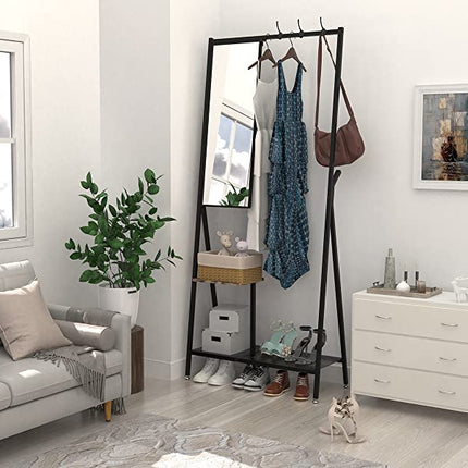Multifunctional 5 In 1 Coat rack Entryway Hall Tree with Shoe Storage and Dressing Mirror (Black, 190 x 81 cm)