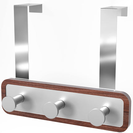 Wood Over The Door Rack Hanger Organiser with 3 Strong Steel Hooks