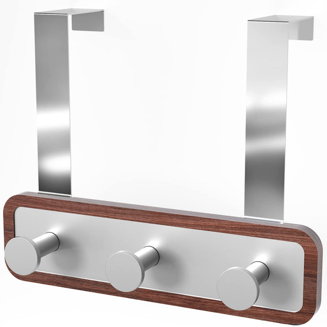 Wood Over The Door Rack Hanger Organiser with 3 Strong Steel Hooks