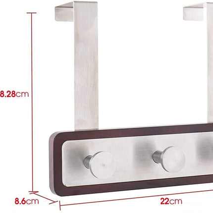 Wood Over The Door Rack Hanger Organiser with 3 Strong Steel Hooks