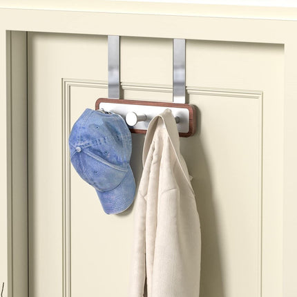Wood Over The Door Rack Hanger Organiser with 3 Strong Steel Hooks
