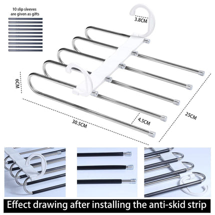 2 Pack Adjustable Multi-Layer 5 in 1 Pants Hanger for Wardrobe and Home Storage (White)