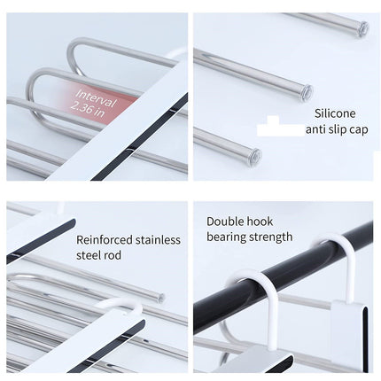 2 Pack Adjustable Multi-Layer 6 in 1 Pants Hanger for Wardrobe and Home Storage (White)