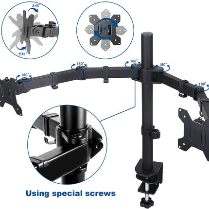 360 Degree Rotation Dual LCD LED Monitor Desk Mount Stand Fits 2 Screens Up to 27"