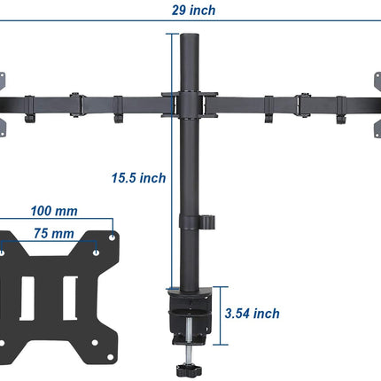 360 Degree Rotation Dual LCD LED Monitor Desk Mount Stand Fits 2 Screens Up to 27"