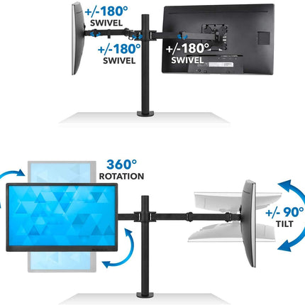 360 Degree Rotation Dual LCD LED Monitor Desk Mount Stand Fits 2 Screens Up to 27"
