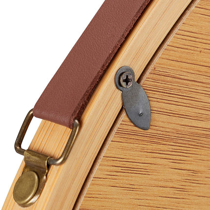 Hanging Round Wall Mirror 38 cm - Solid Bamboo Frame and Adjustable Leather Strap for Bathroom and Bedroom