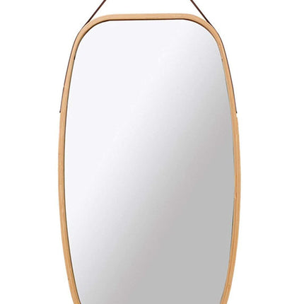Hanging Full Length Wall Mirror - Solid Bamboo Frame and Adjustable Leather Strap for Bathroom and Bedroom