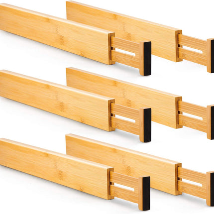 6 Pack Bamboo Adjustable Kitchen Drawer Dividers (Large, 44-55 cm)
