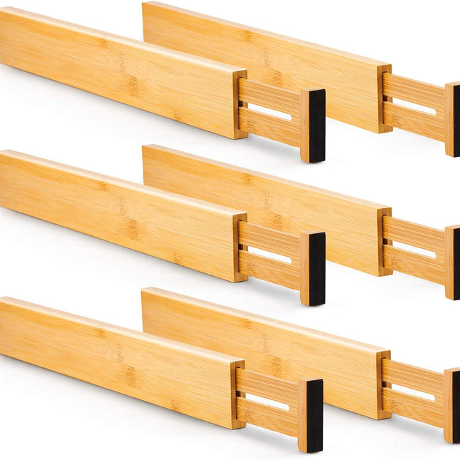 6 Pack Bamboo Adjustable Kitchen Drawer Dividers (Large, 44-55 cm)
